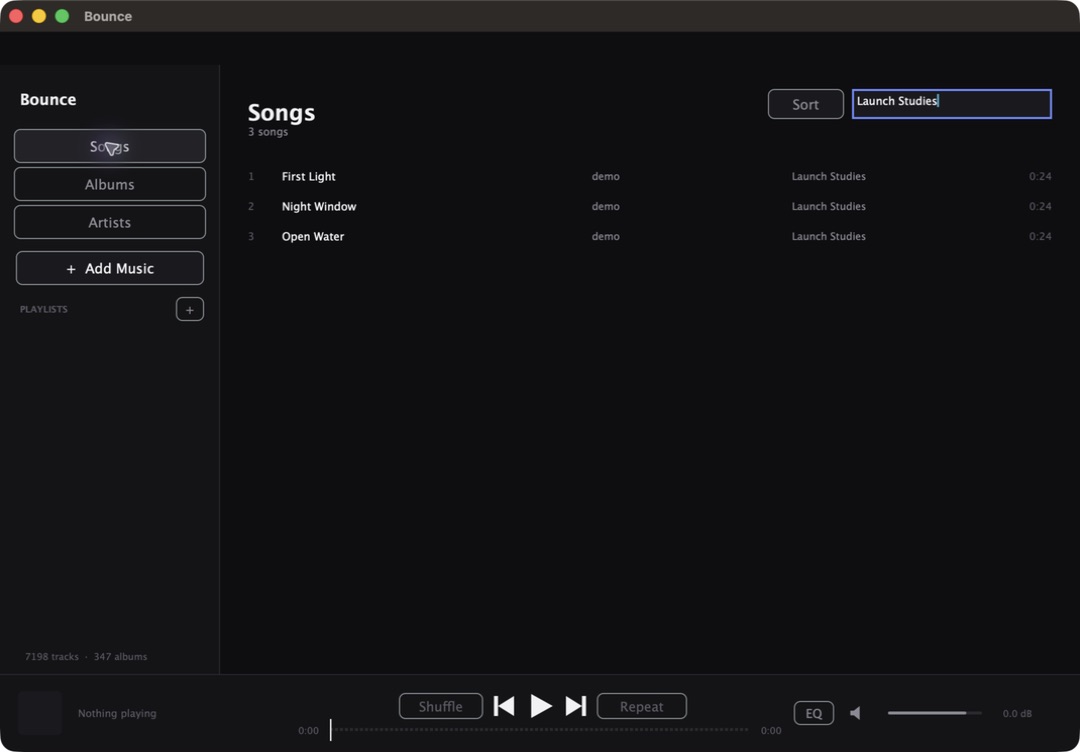 Actual native Mac player showing original audio studies. The browser companion has a different interface.